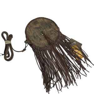 P&G Crossbody Bag Purse Women’s Brown Boho Western Cowgirl Fringe Circular Vegan